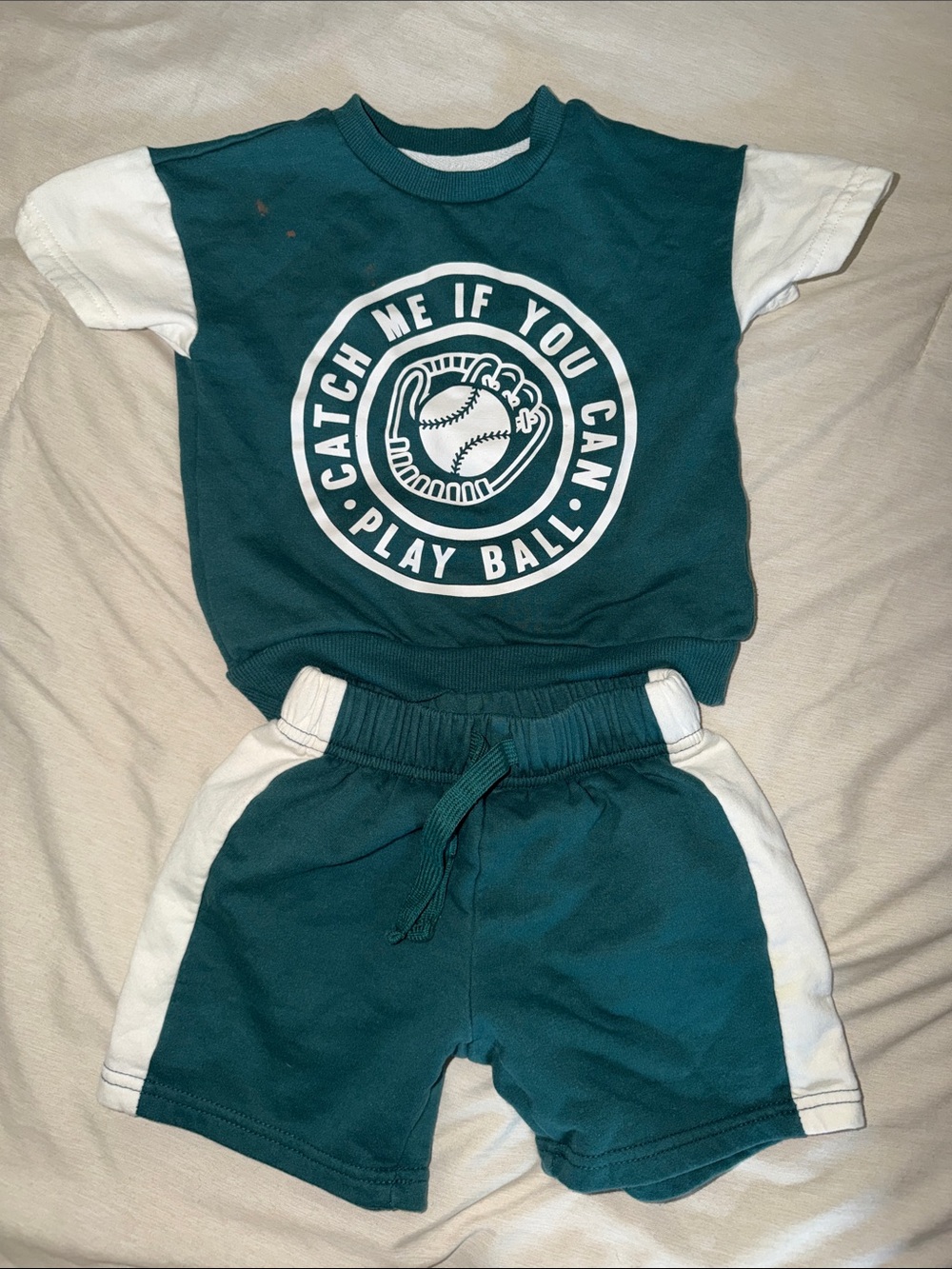 Kids Teal & White Play Ball Short Set